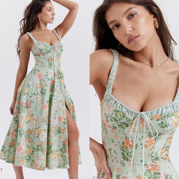 House of CB Sabrina light jade print bustier sundress - Picture 6 of 14